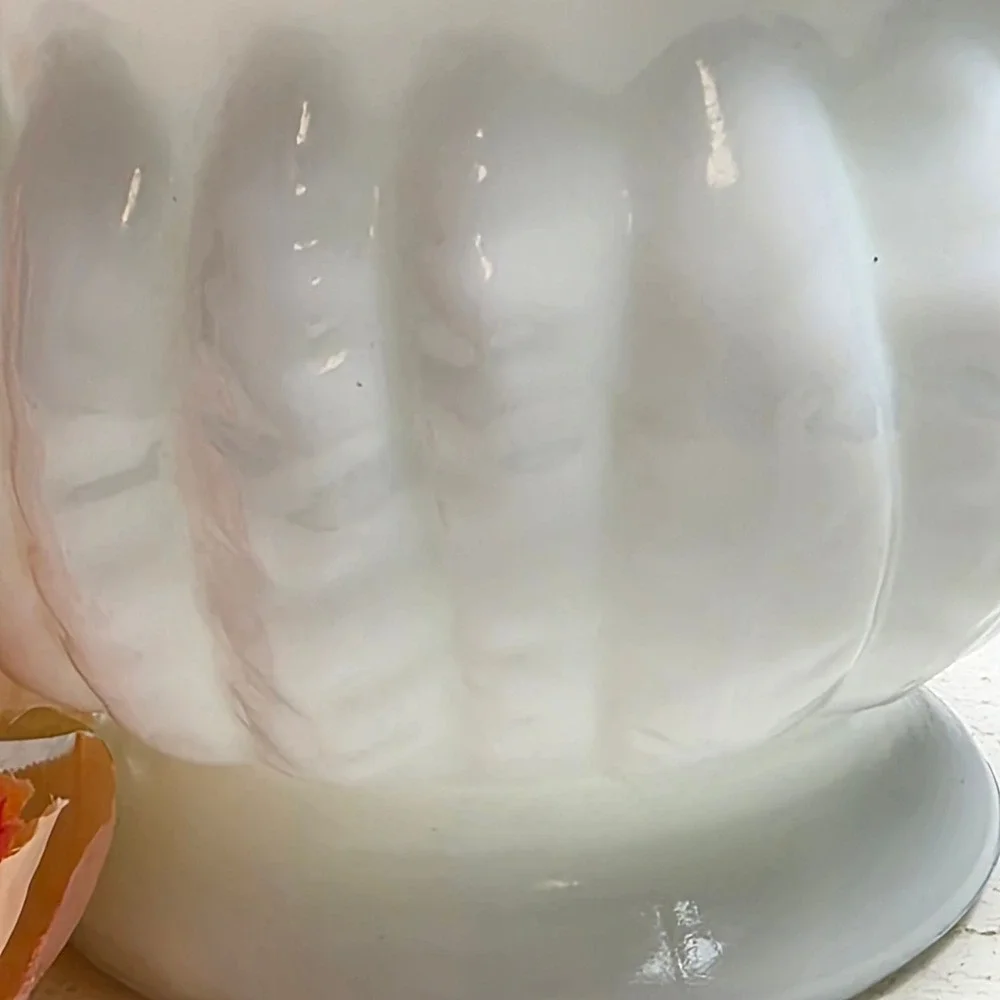 Vintage Randall Glass Co. Milk Glass Pedestal Planter Glossy White‎ Rope Texture